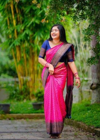 Pink Banarasi Silk Saree - Image 2