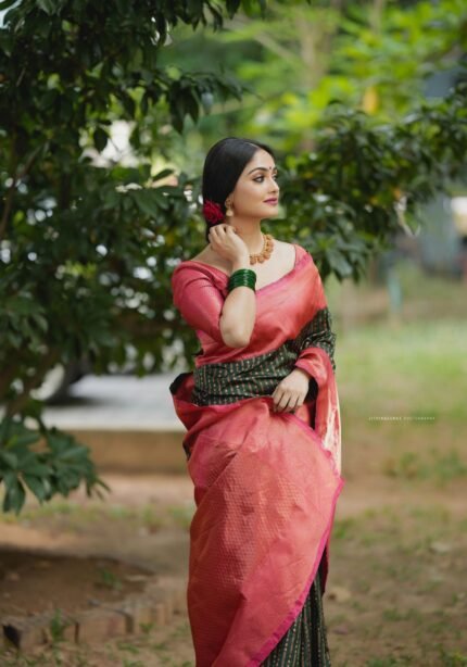 Stunning Dark Green Silk Saree