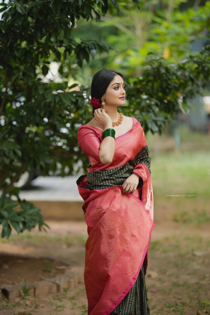 Stunning Dark Green Silk Saree