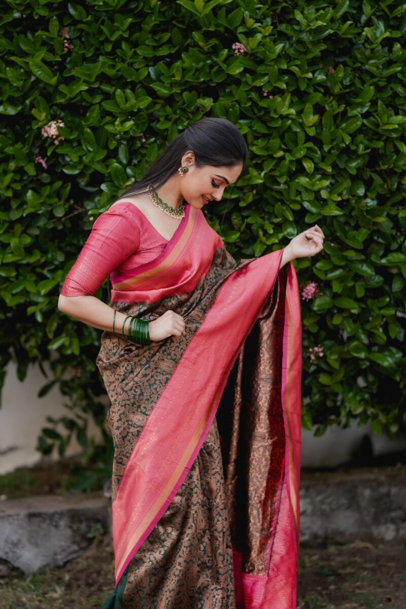 Banarasi Silk Saree Dark Green - Image 2