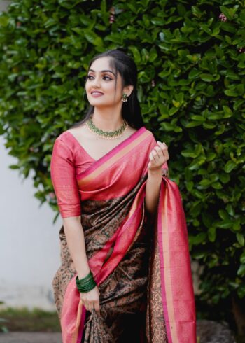 Banarasi Silk Saree Dark Green - Image 3