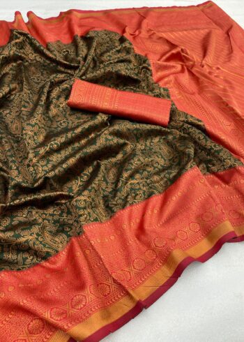 Banarasi Silk Saree Dark Green - Image 4