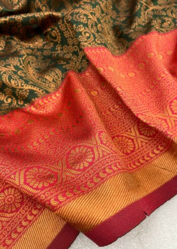 Banarasi Silk Saree Dark Green - Image 5