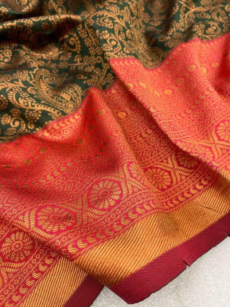 Banarasi Silk Saree Dark Green - Image 5
