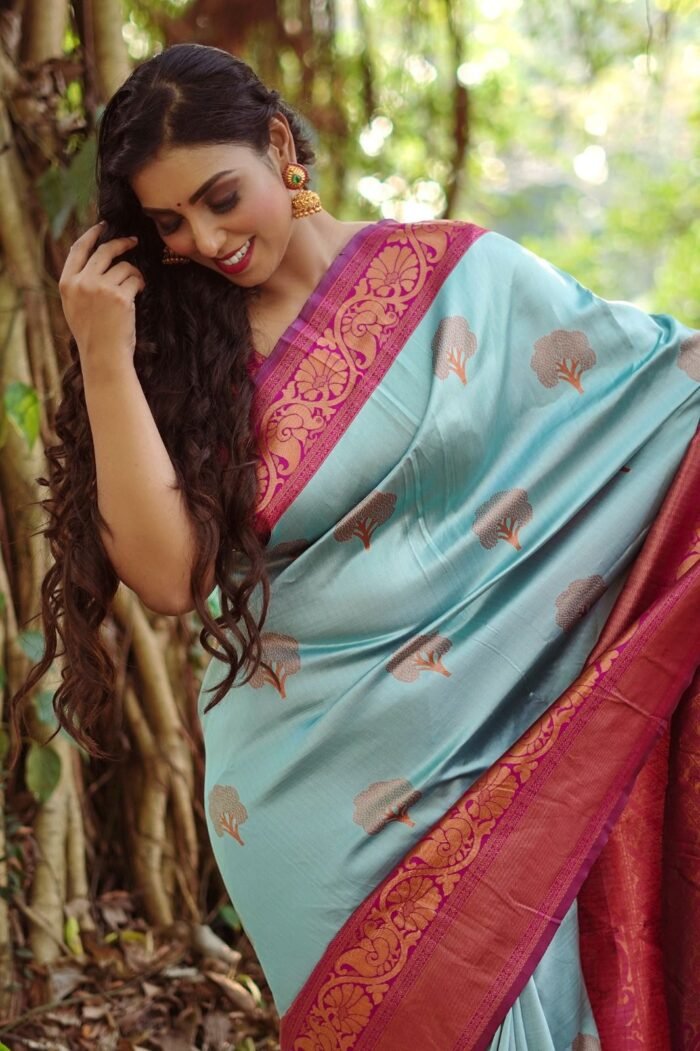 banarasi silk saree firozi