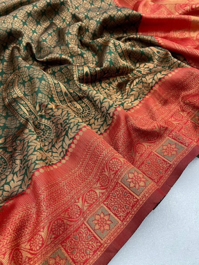 banarasi silk sarees dark green 2