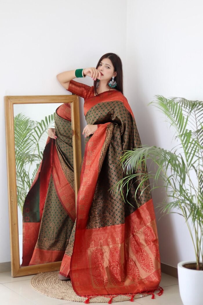 banarasi silk sarees dark green