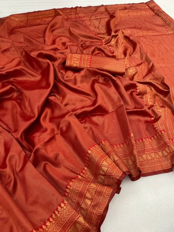copper zari weaving banarasi saree red real