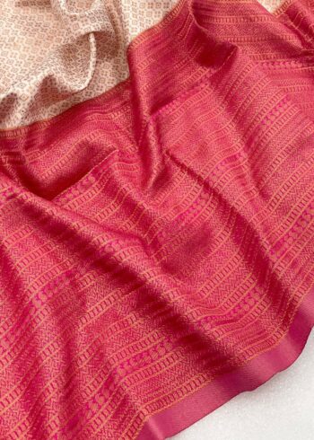 Cream Pink Banarasi Silk Saree - Image 4