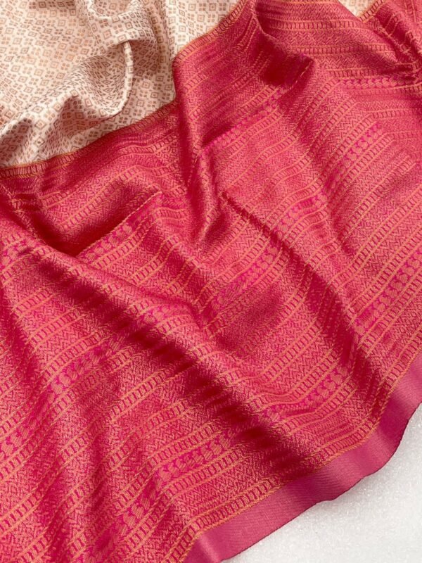 cream pink banarasi silk saree 3