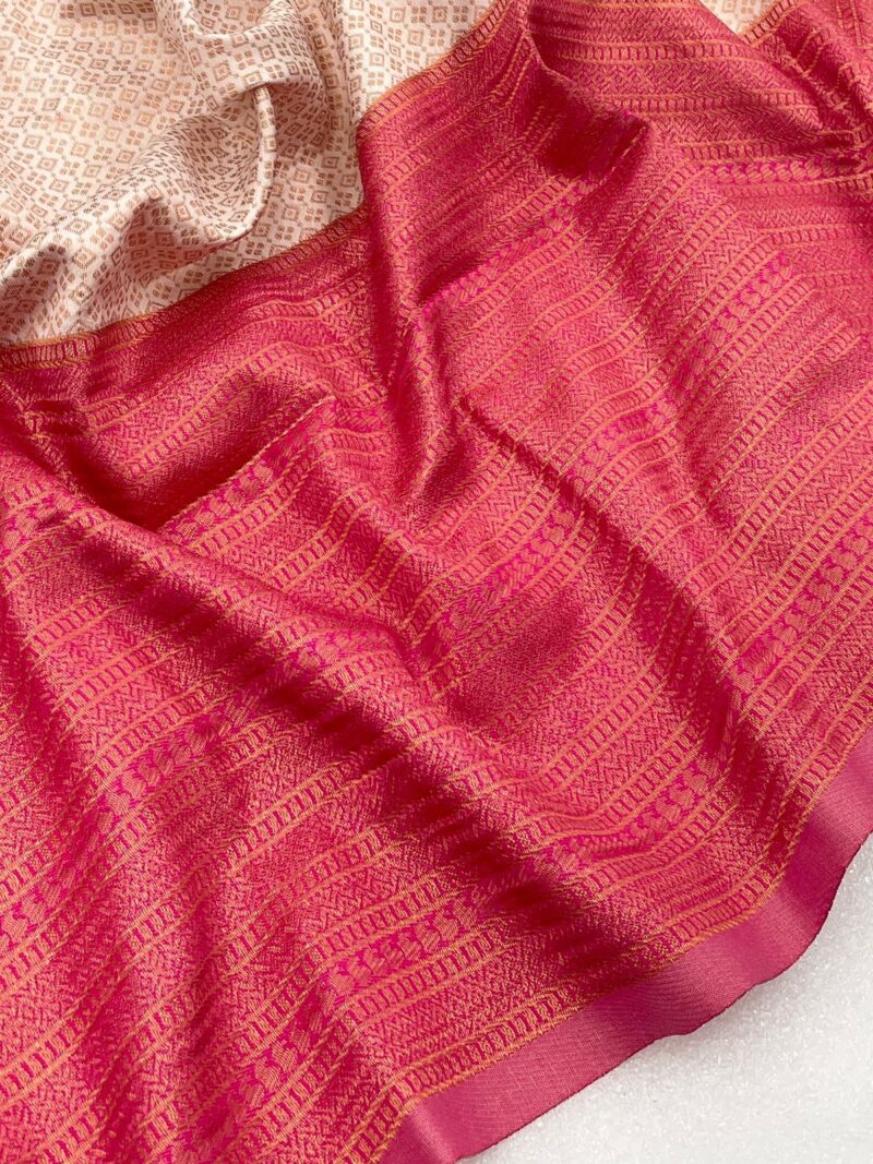 Cream Pink Banarasi Silk Saree - Image 4
