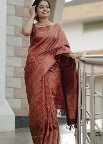 Dark Maroon Banarasi Silk Sarees - Image 2