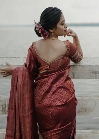 Dark Maroon Banarasi Silk Sarees - Image 3