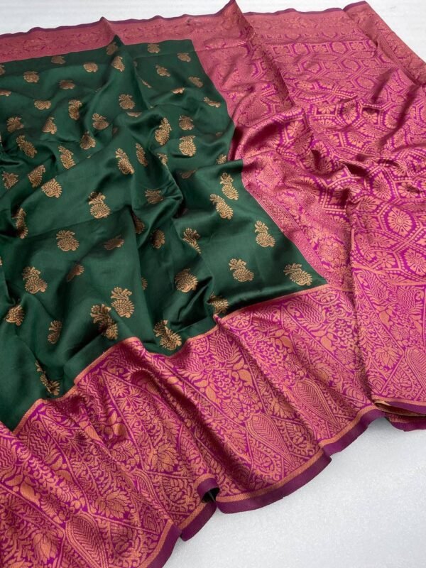 four colours banarasi silk saree green 2