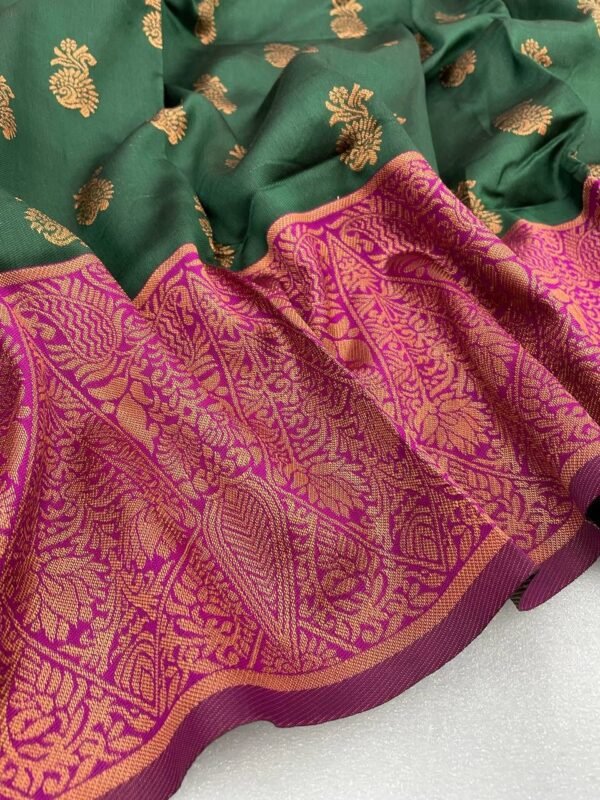 four colours banarasi silk saree green 3