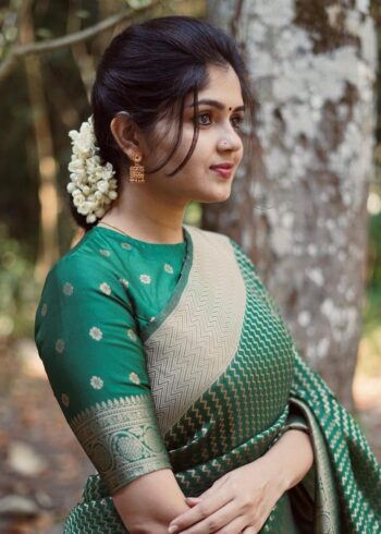 Green Golden Zari Weaving Saree - Image 3