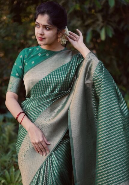 green golden zari weaving saree