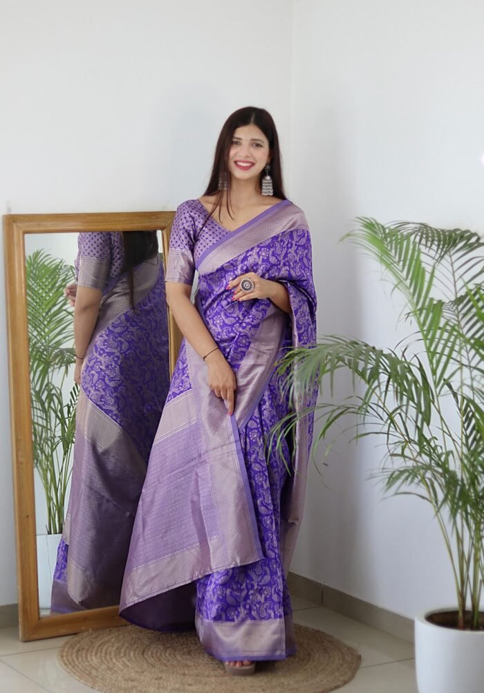 lavender banarasi silk sarees 3