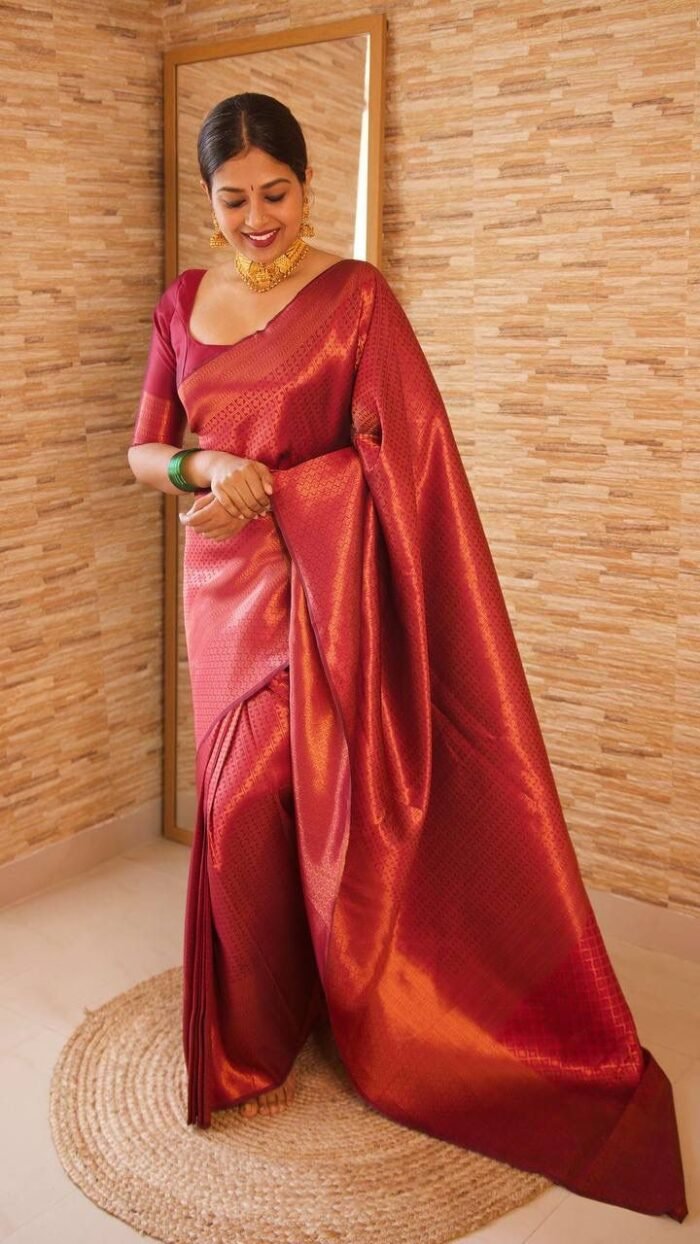 maroon banarasi silk saree