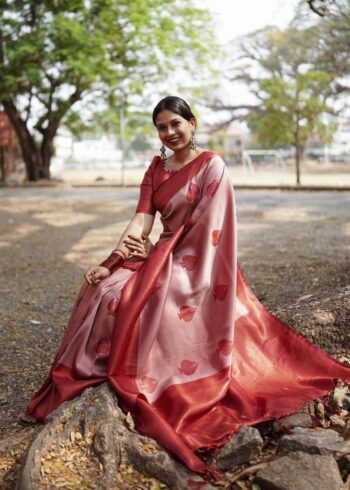 Maroon Banarasi Silk Sarees - Image 2