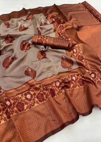 Maroon Banarasi Silk Sarees - Image 3