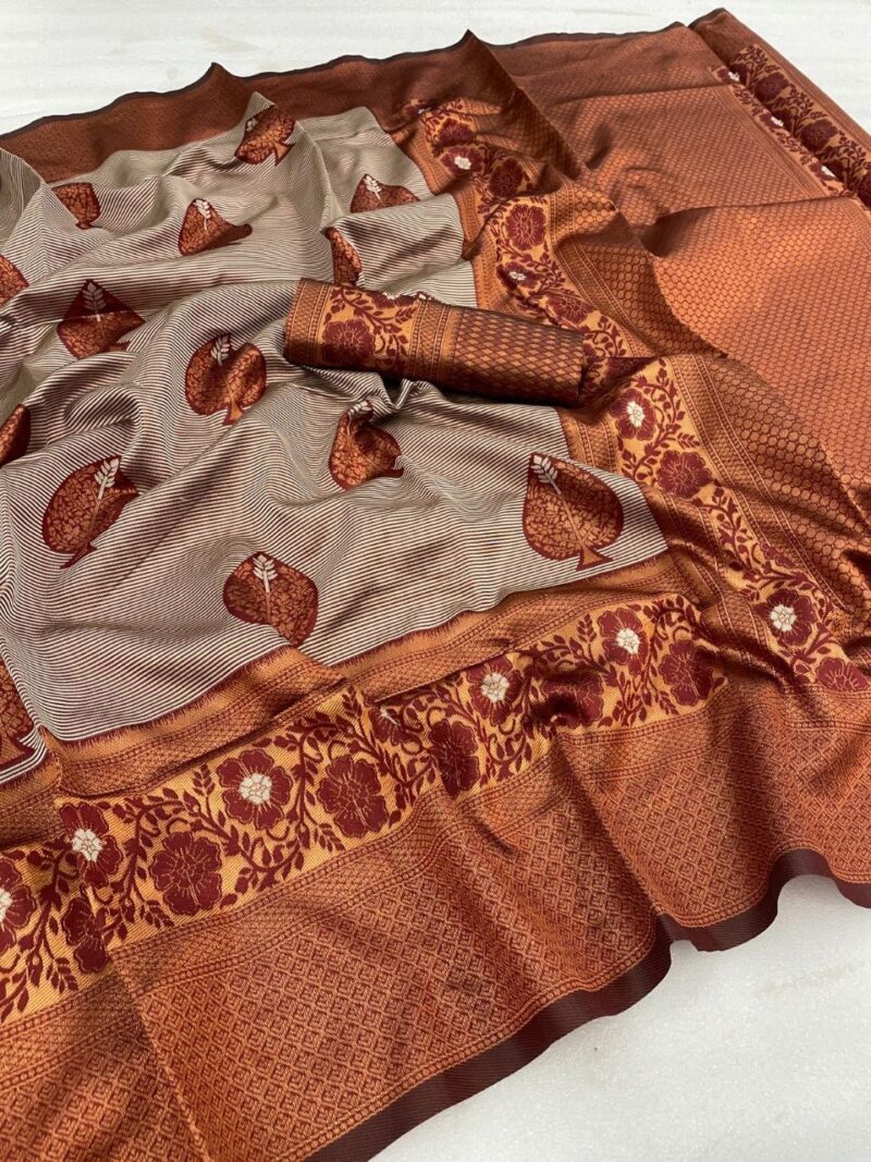 Maroon Banarasi Silk Sarees - Image 3