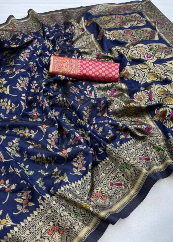 Navy Blue Colour Banarasi Silk Saree - Image 3
