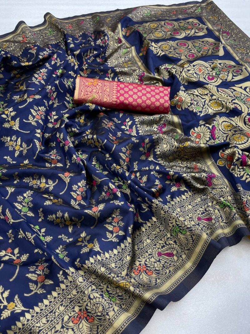 Navy Blue Colour Banarasi Silk Saree - Image 3