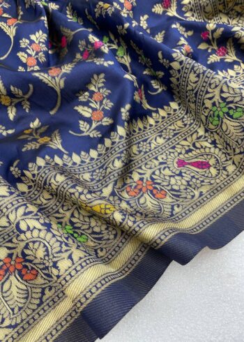 Navy Blue Colour Banarasi Silk Saree - Image 4