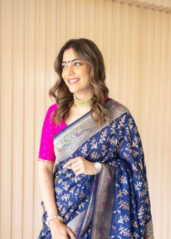 Navy Blue Colour Banarasi Silk Saree - Image 2
