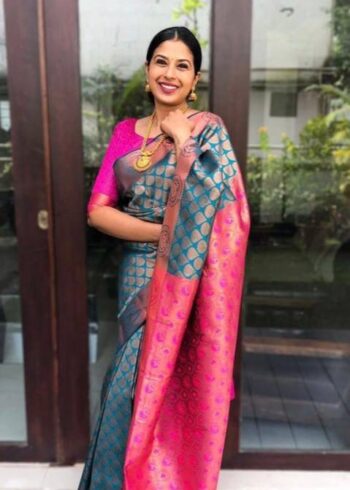 Rama Colour Banarasi Silk Saree - Image 2