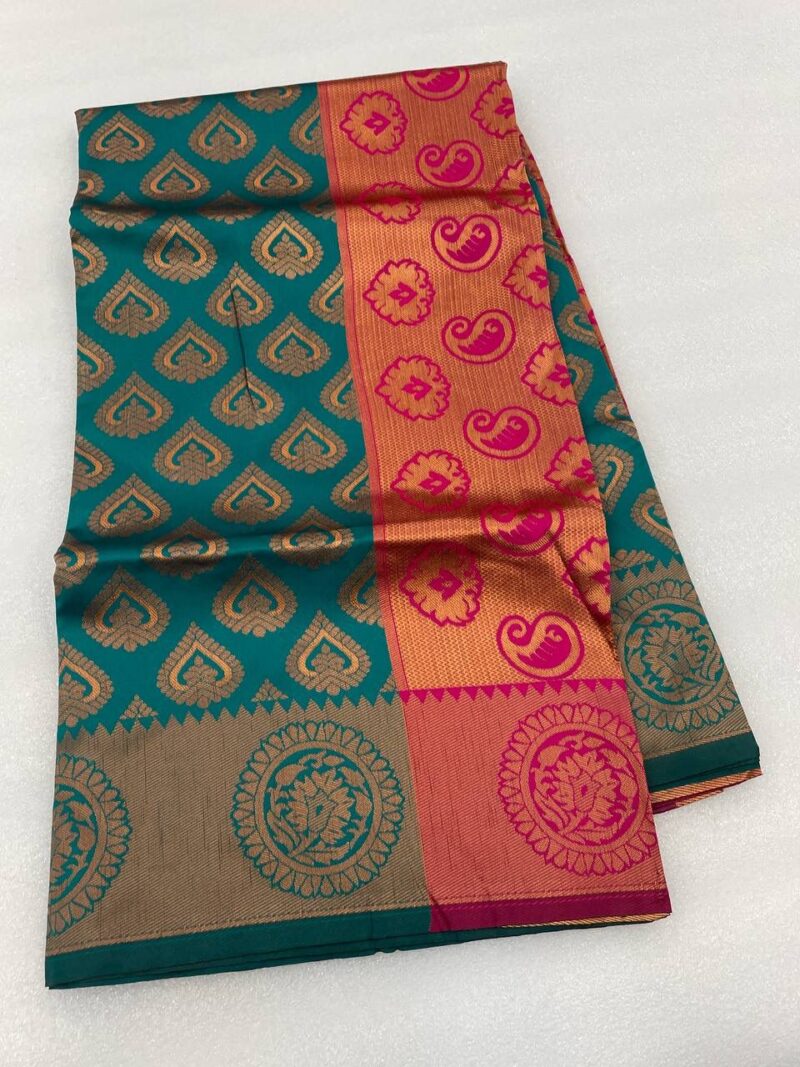 Rama Colour Banarasi Silk Saree - Image 3