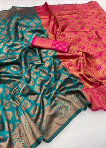 Rama Colour Banarasi Silk Saree - Image 4