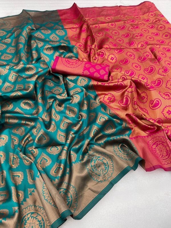 rama colour banarasi silk saree 3