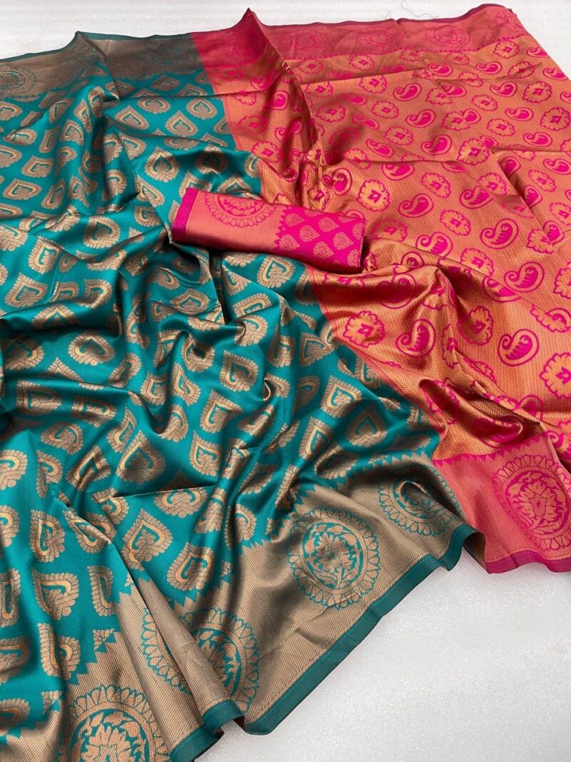 Rama Colour Banarasi Silk Saree - Image 4