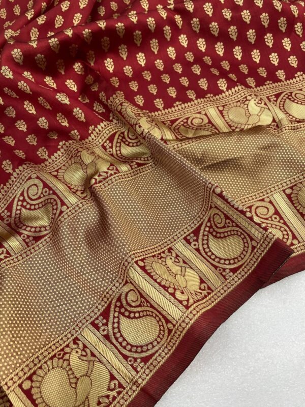 stunning maroon banarasi silk saree 3