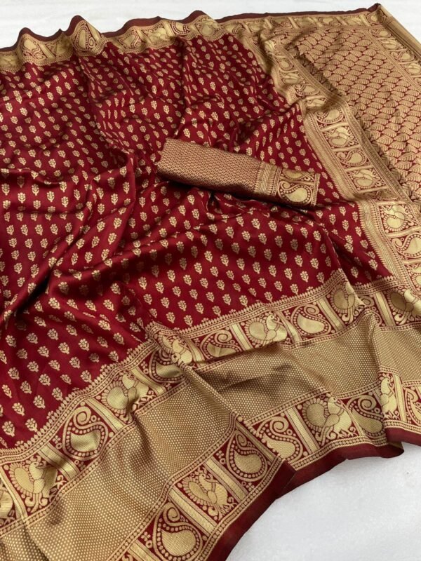 stunning maroon banarasi silk saree 4