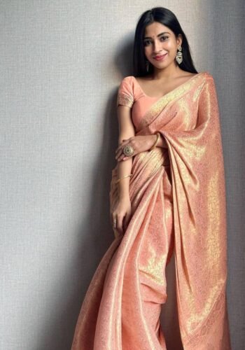 stunning peach banarasi silk sarees 2