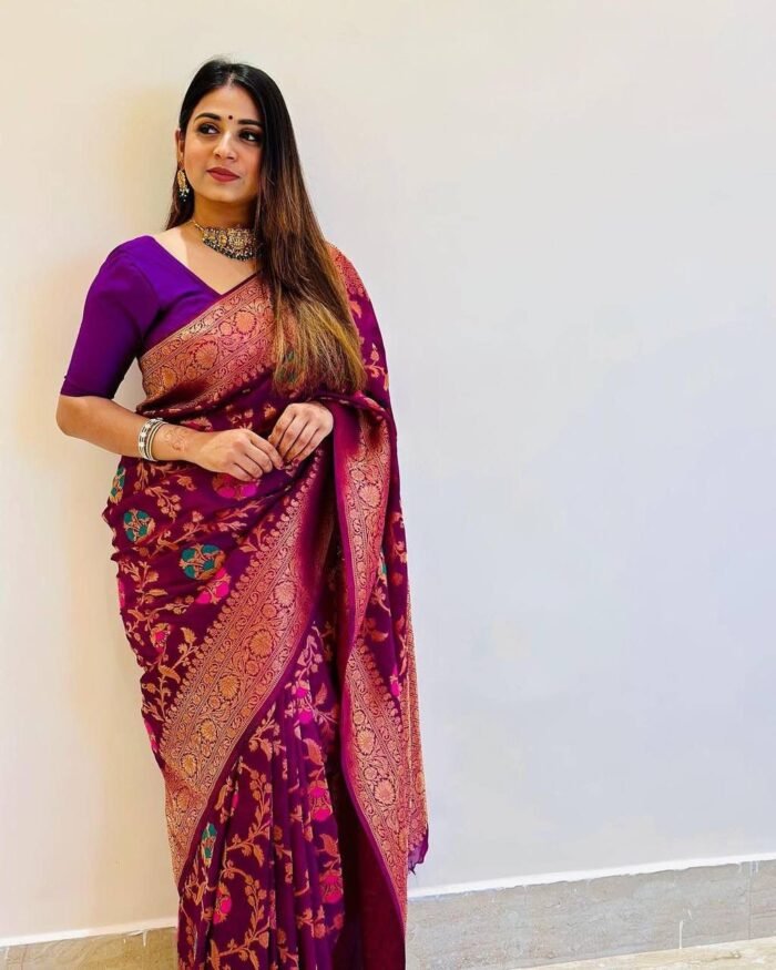 stunning purple banarasi silk sarees 1