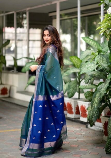 stunning rama banarasi silk saree 1