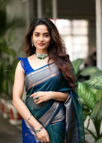 Stunning Rama Banarasi Silk Saree - Image 3