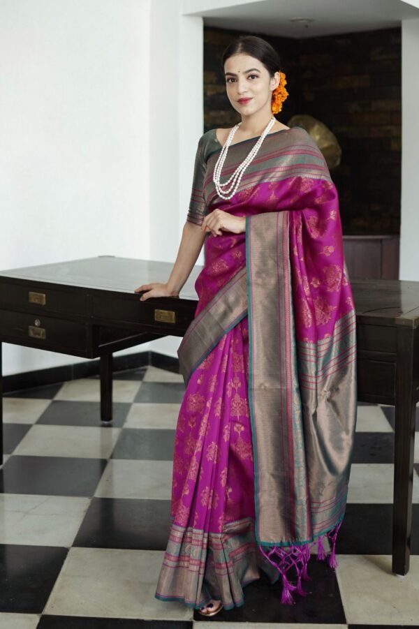 two colours banarasi silk saree magenta 1