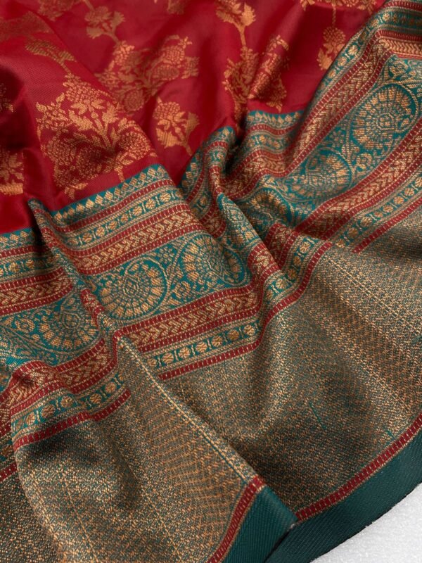 two colours banarasi silk saree red 2