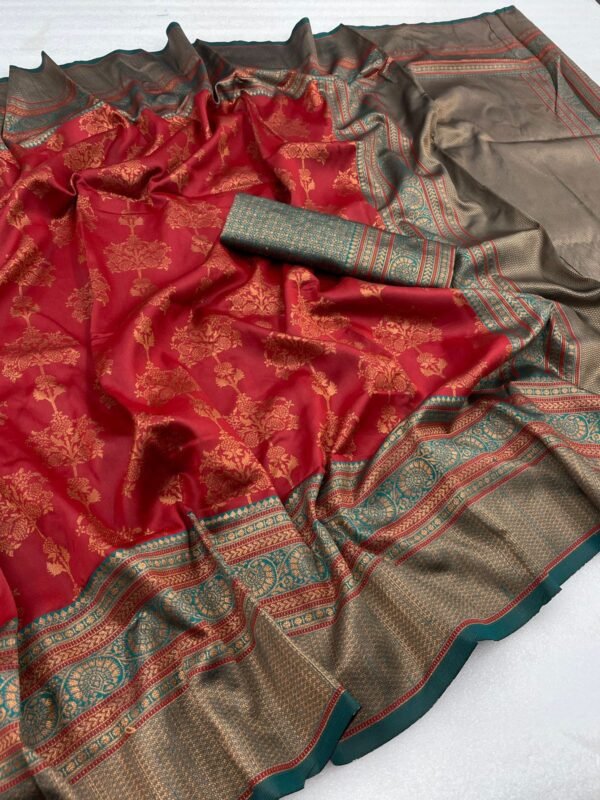 two colours banarasi silk saree red 3