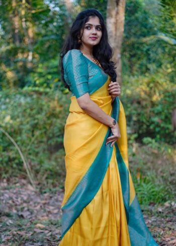 Yellow Banarasi Silk Saree - Image 2