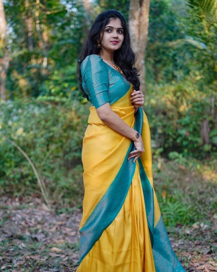 yellow banarasi silk saree 1 2