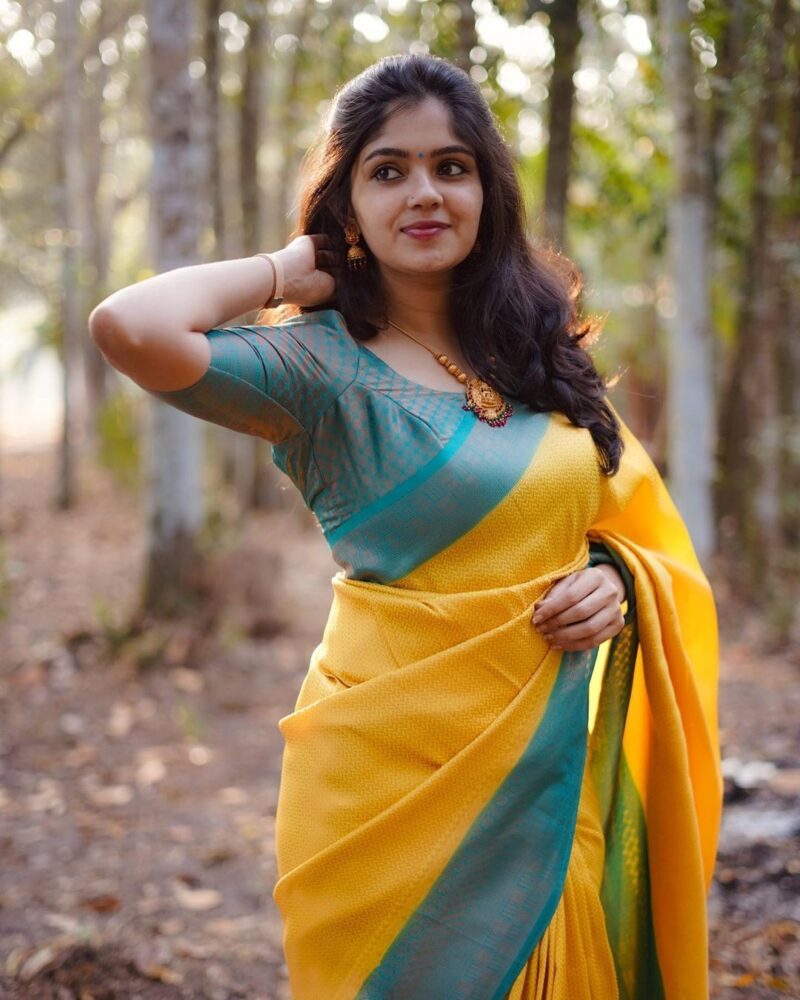 Yellow Banarasi Silk Saree - Image 3