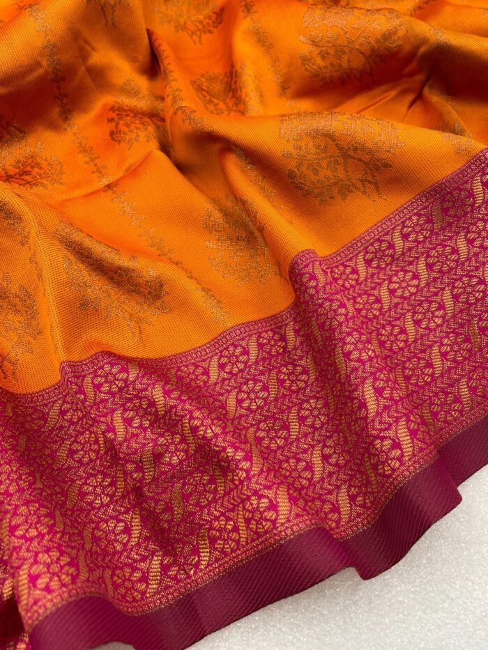 yellow banarasi silk saree 4