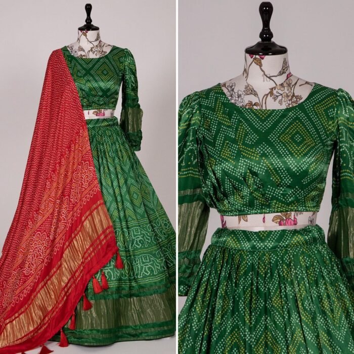 digital bandhej print lehenga green1