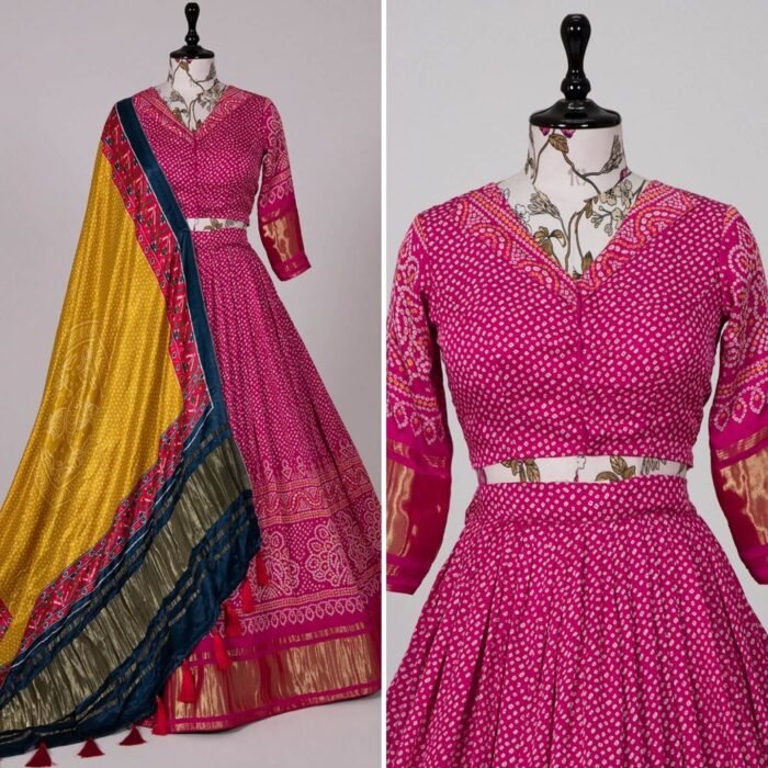 digital bandhej print lehenga pink1